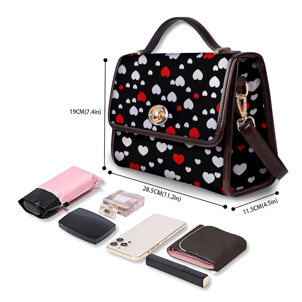 Heart White And Red Print Pattern Women's Satchel Bag - Image 4