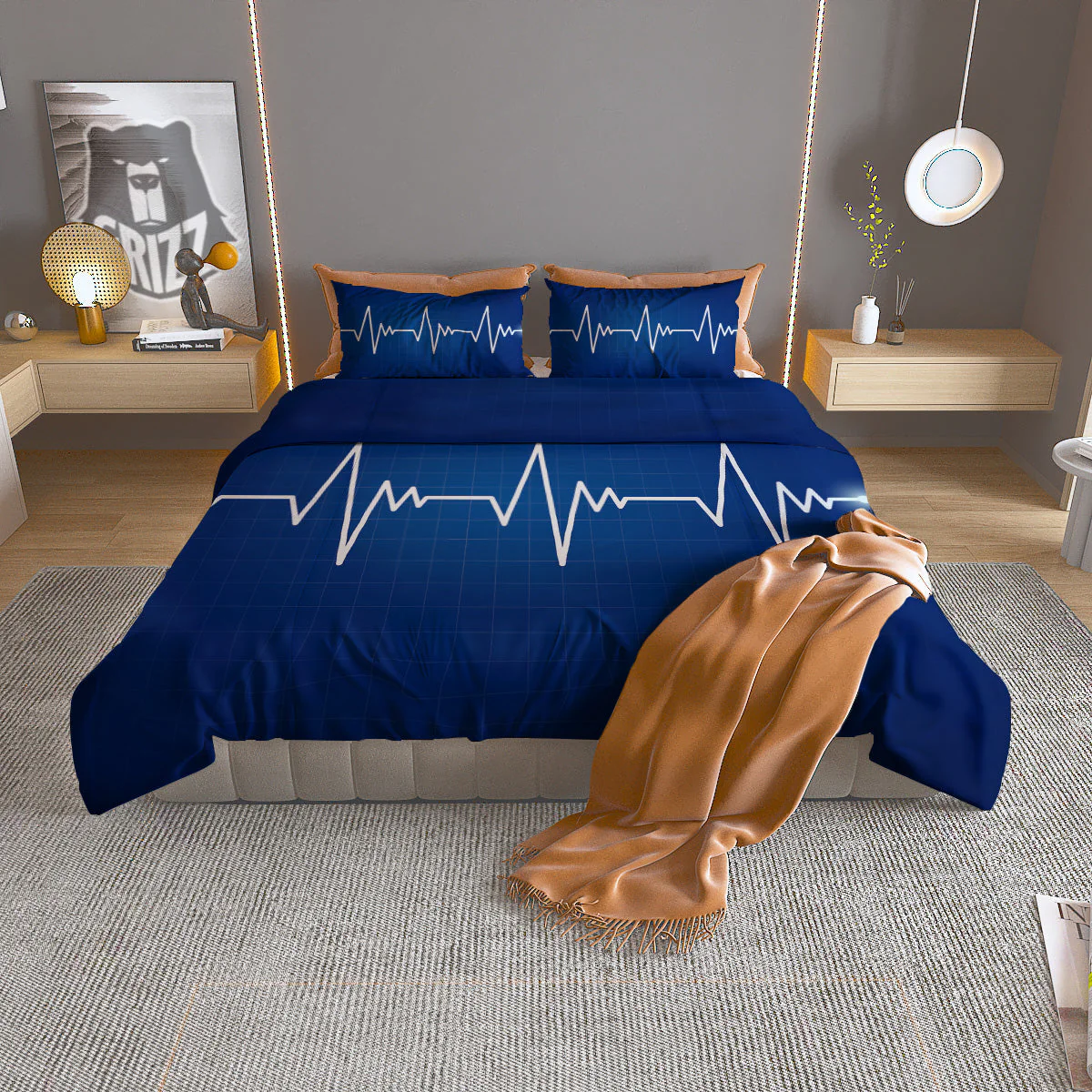 Heartbeat Blue Print Duvet Cover Bedding Set