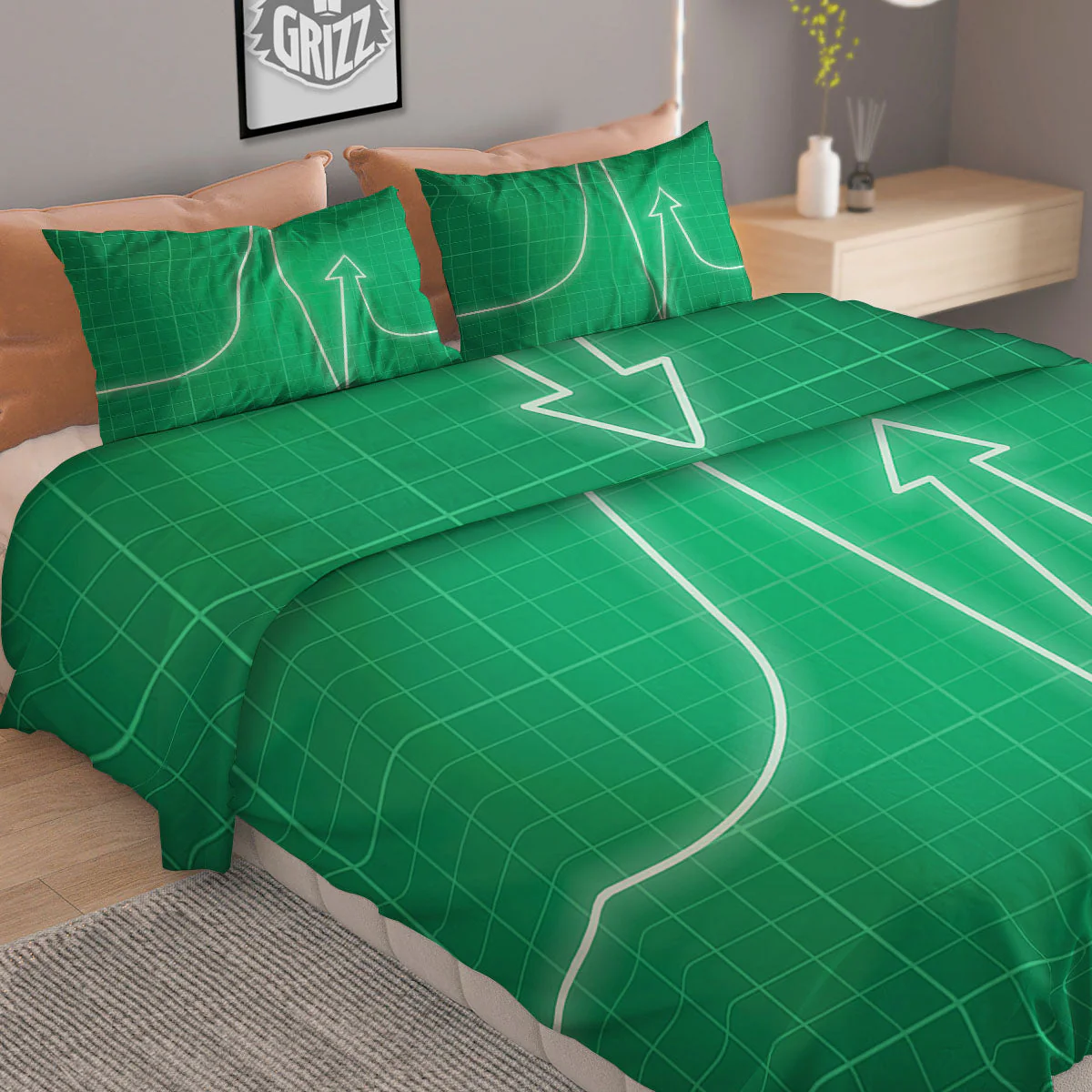 Heartbeat Green Print Duvet Cover Bedding Set - Image 2