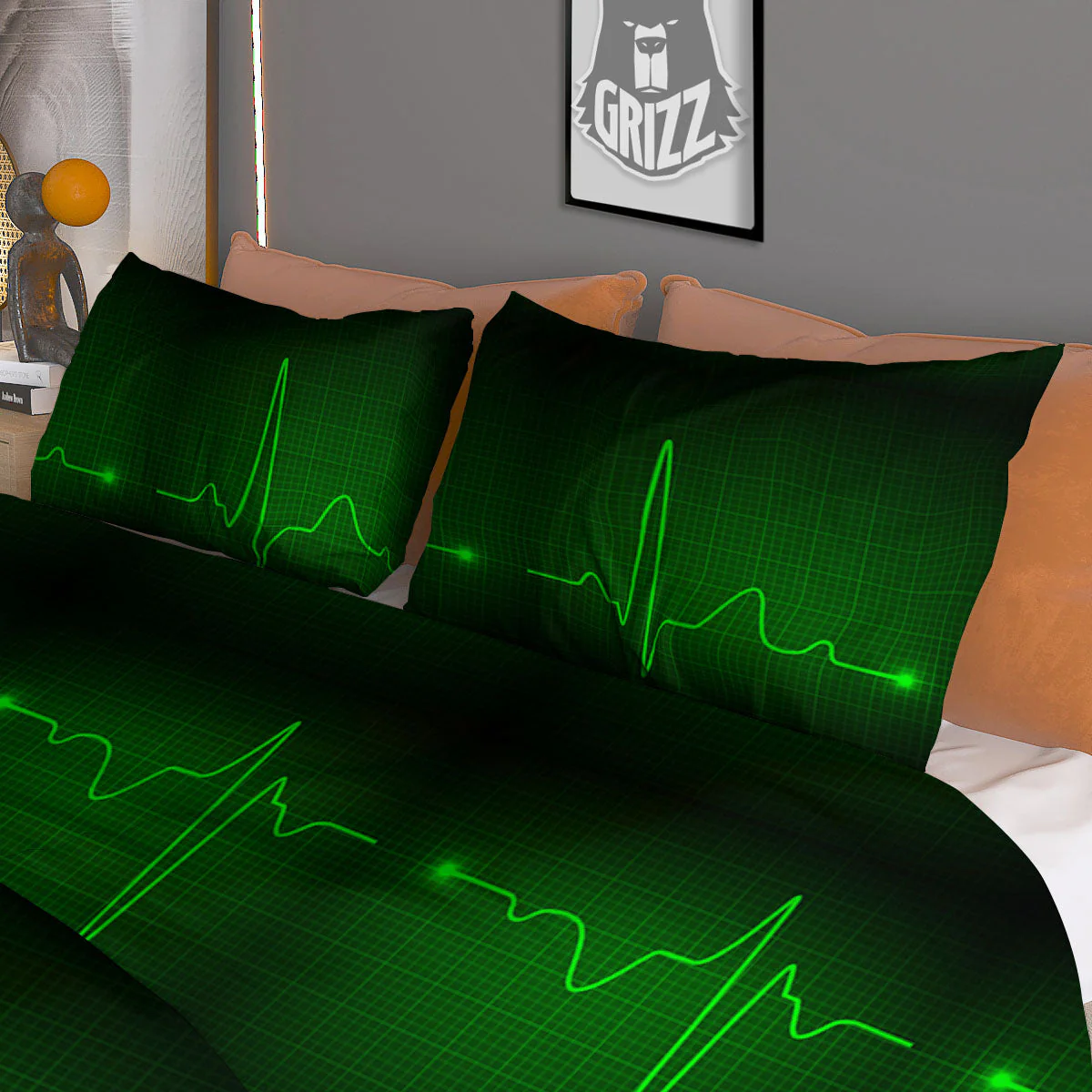Heartbeat Green Print Pattern Duvet Cover Bedding Set - Image 3