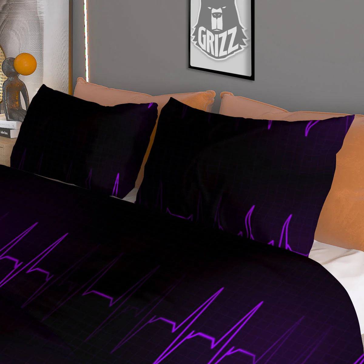 Heartbeat Purple Print Pattern Duvet Cover Bedding Set - Image 3