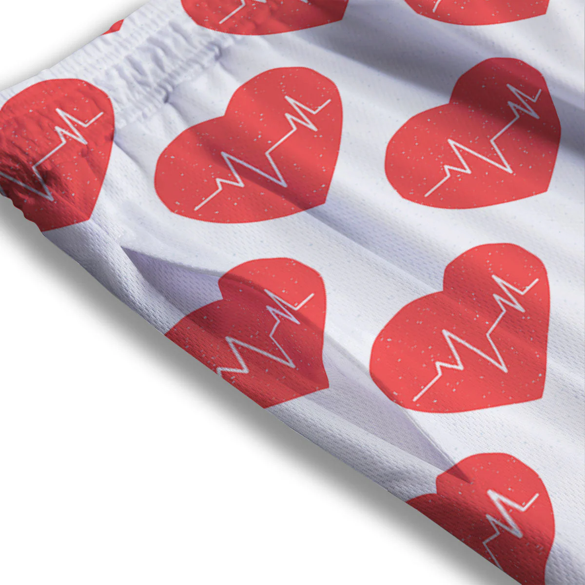 Heartbeat Red Print Pattern Mesh Shorts - Image 3