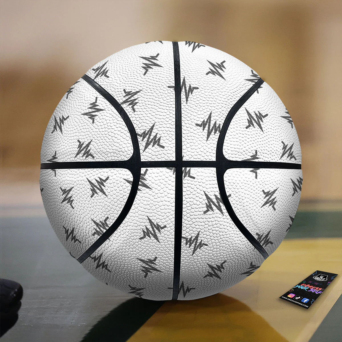 Heartbeat White And Black Print Pattern Basketball