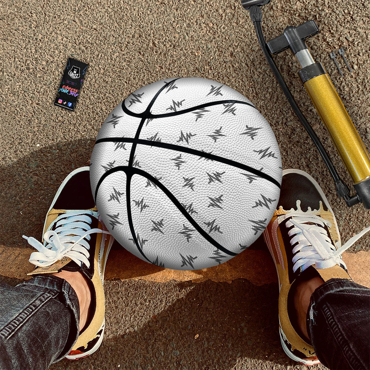 Heartbeat White And Black Print Pattern Basketball - Image 2