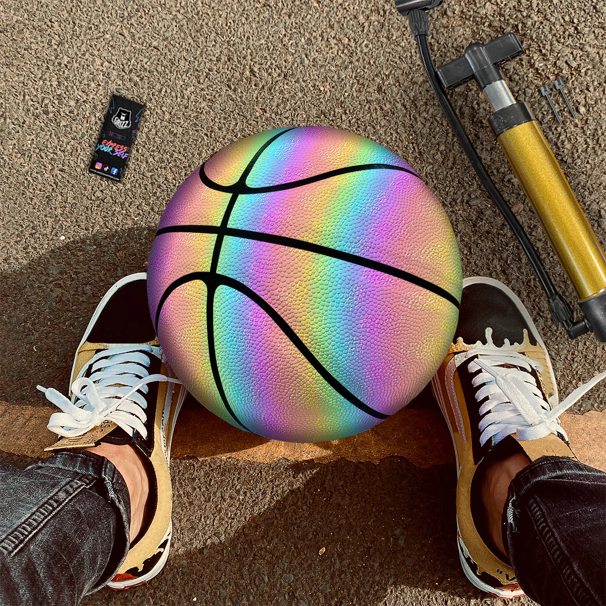 Hearts Rainbow Leopard Print Pattern Basketball - Image 2