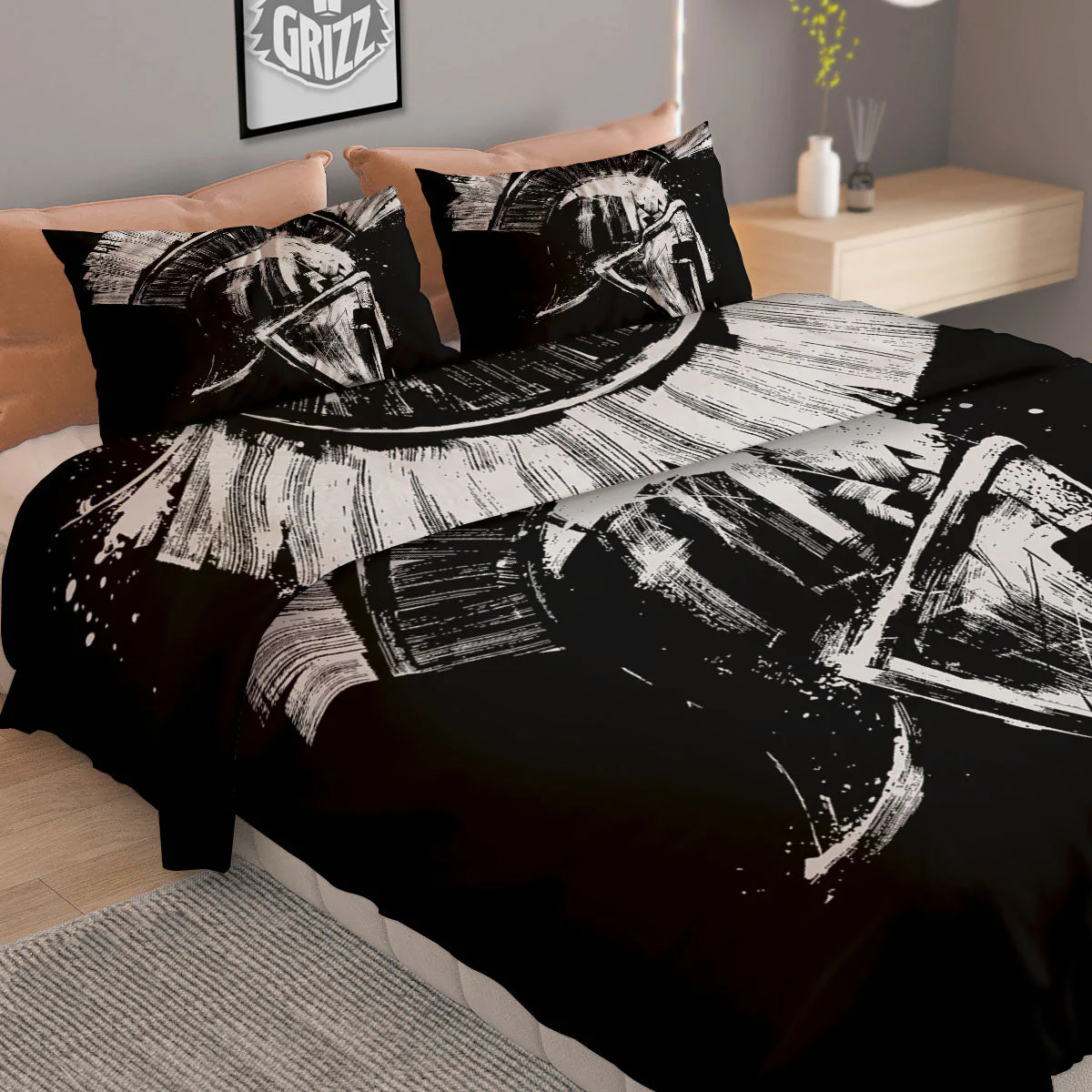 Helmet Ancient Spartan Print Duvet Cover Bedding Set - Image 2