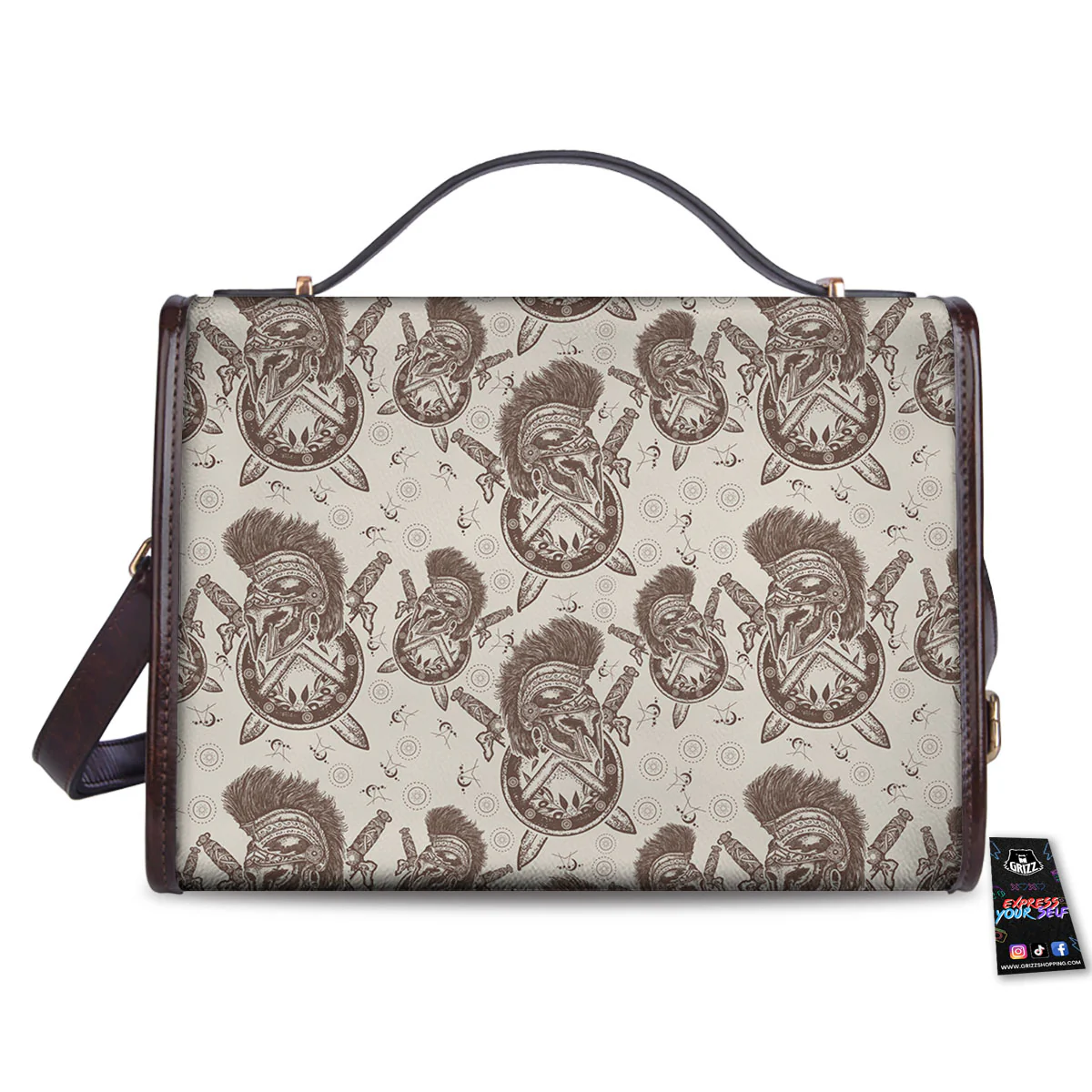 Helmet Spartan Warrior Print Pattern Women's Satchel Bag - Image 2