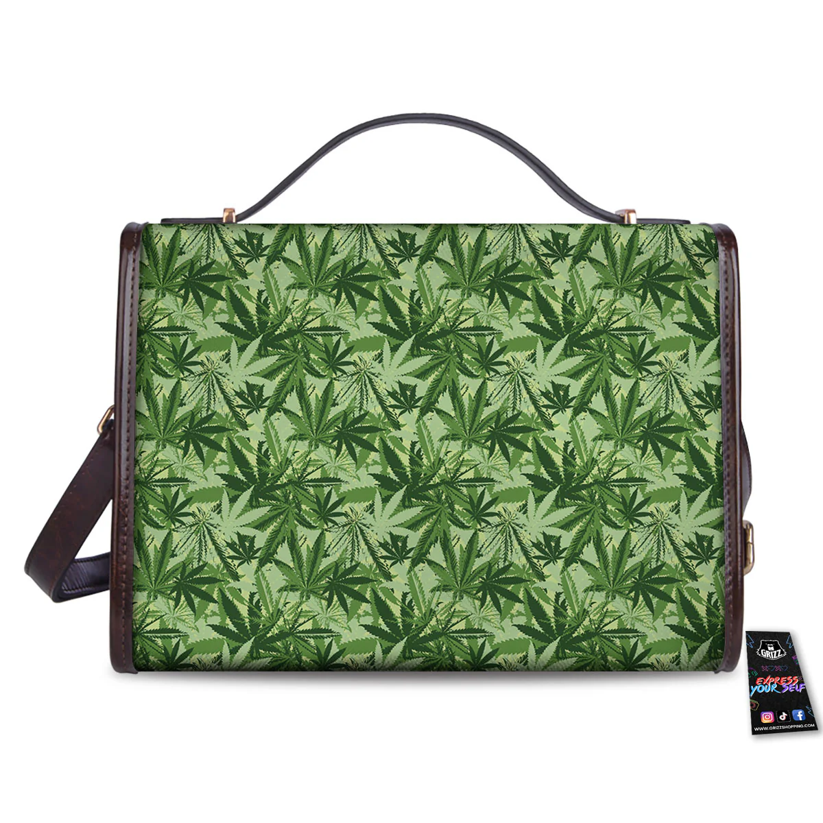 Hemp Leaf Print Pattern Women's Satchel Bag - Image 2