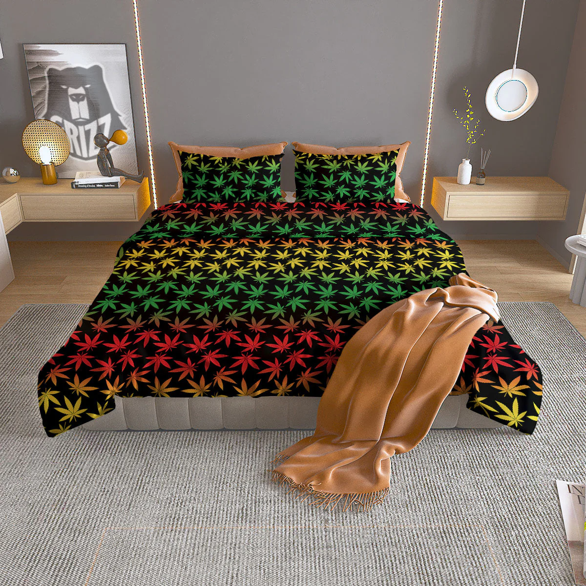 Hemp Rastafarian Print Pattern Duvet Cover Bedding Set