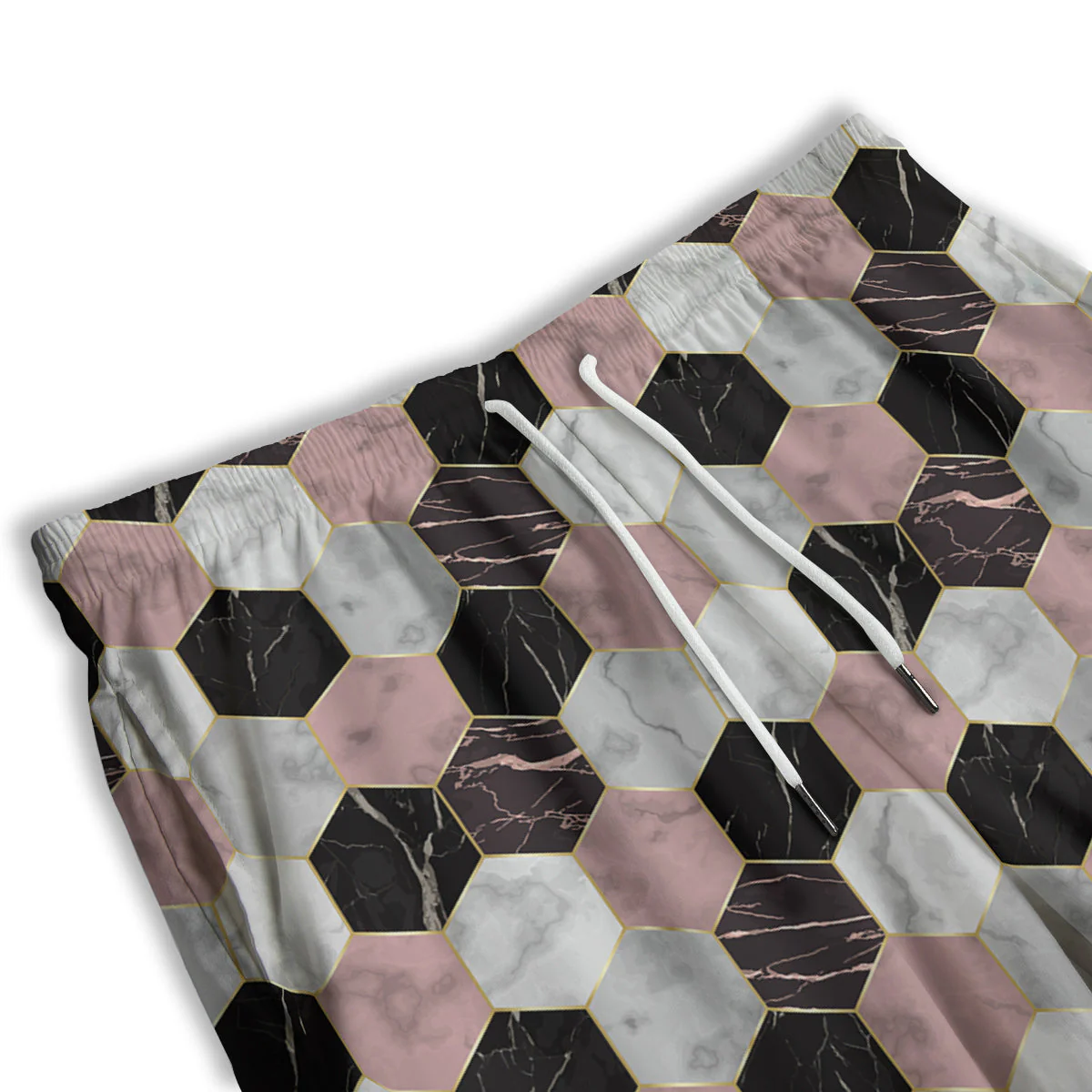 Hexagon Marble White Pink And Black Print Men's Athletic Shorts - Image 3