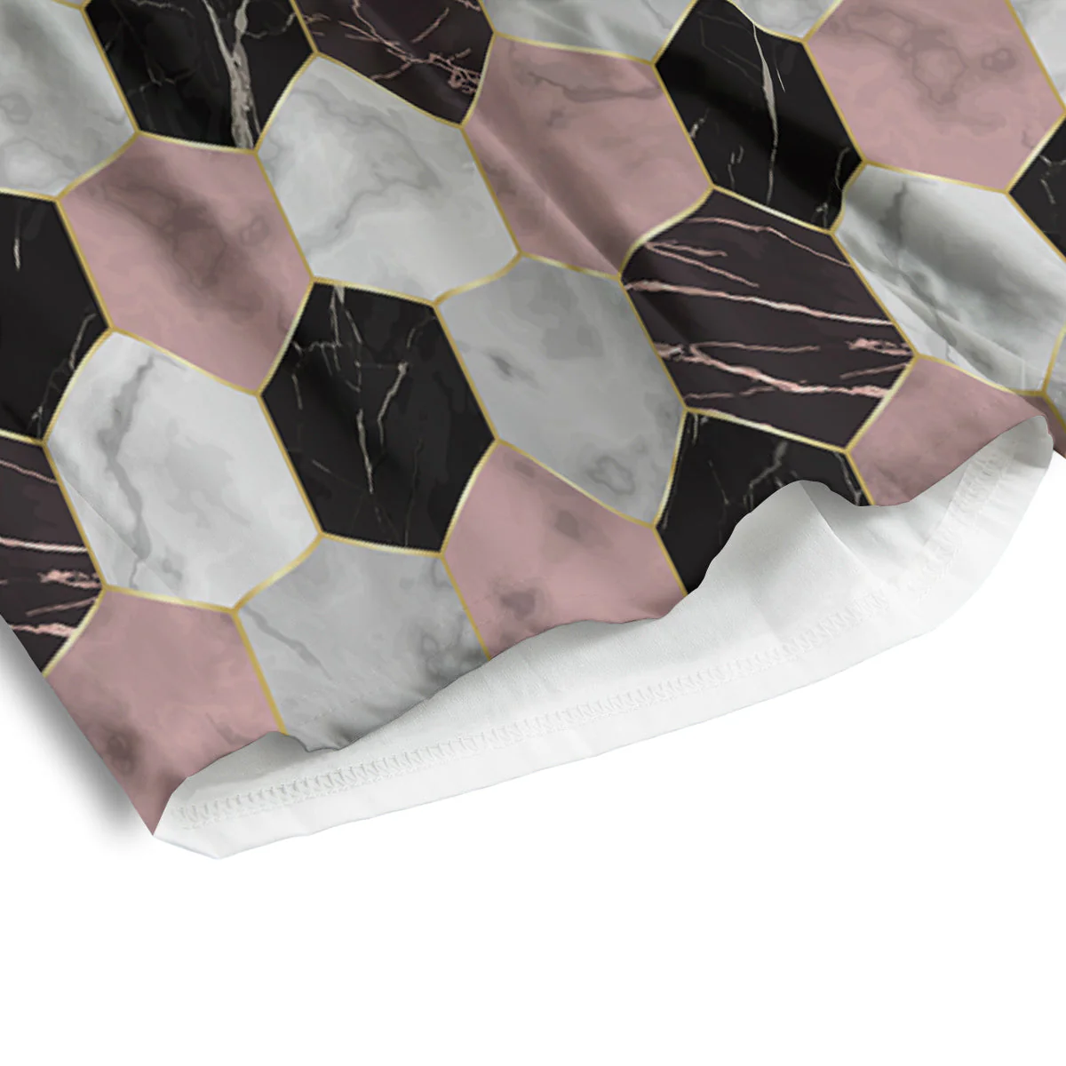 Hexagon Marble White Pink And Black Print Men's Athletic Shorts - Image 4