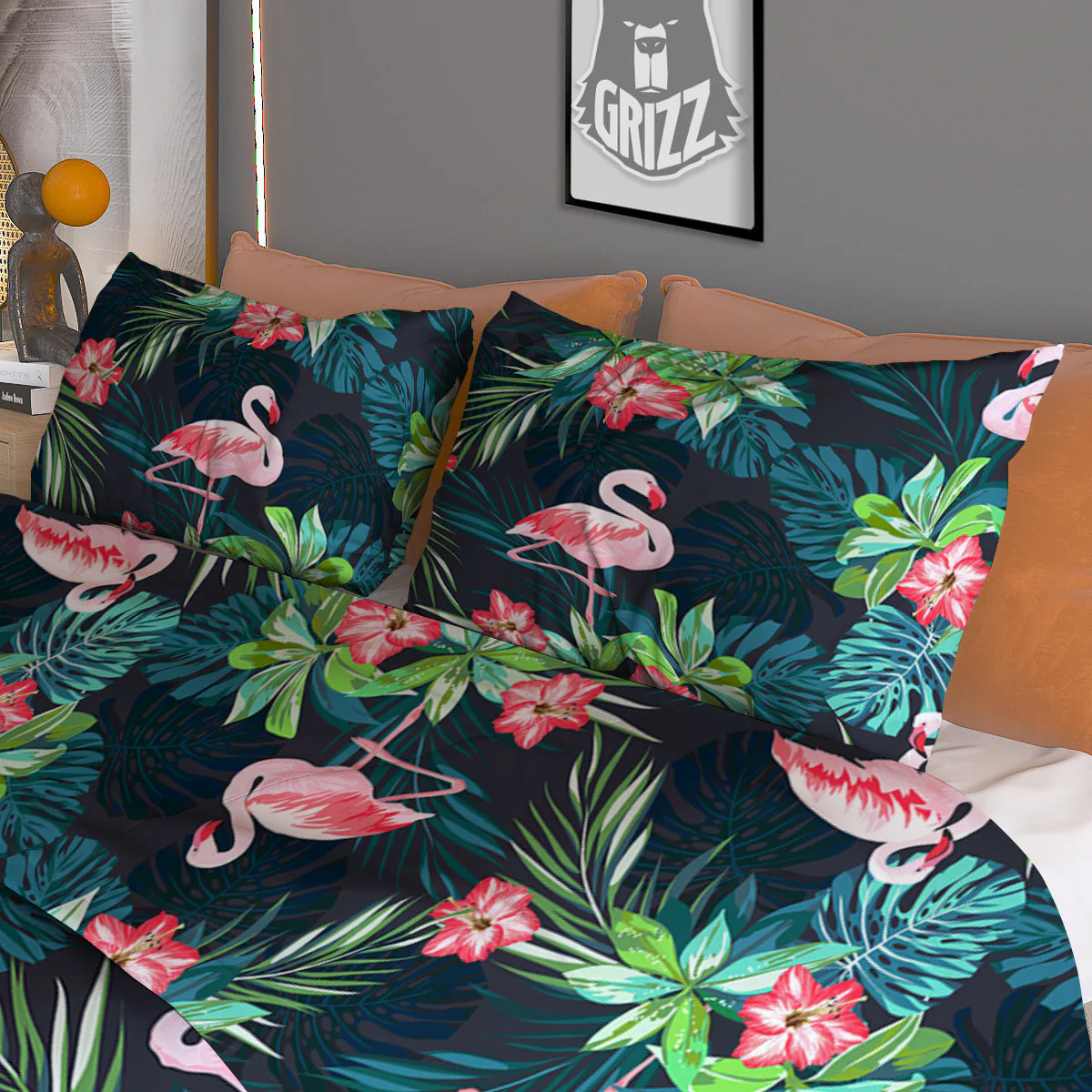 Hibiscus And Tropical Flamingo Print Pattern Duvet Cover Bedding Set - Image 3