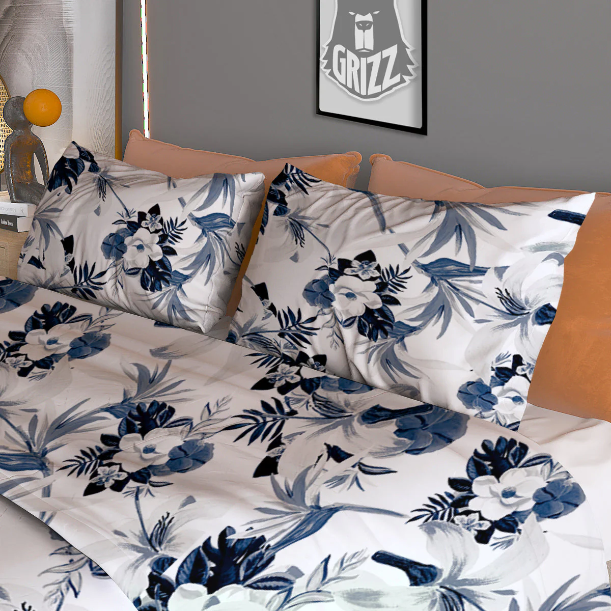 Hibiscus Floral White And Blue Print Pattern Duvet Cover Bedding Set - Image 3