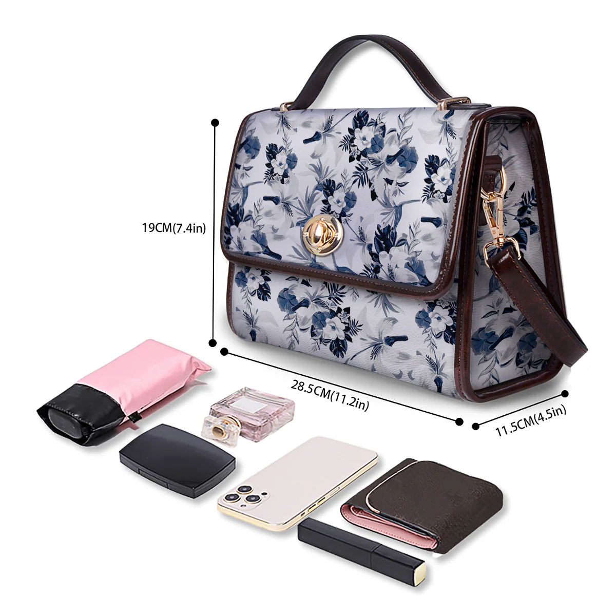 Hibiscus Floral White And Blue Print Pattern Women's Satchel Bag - Image 4
