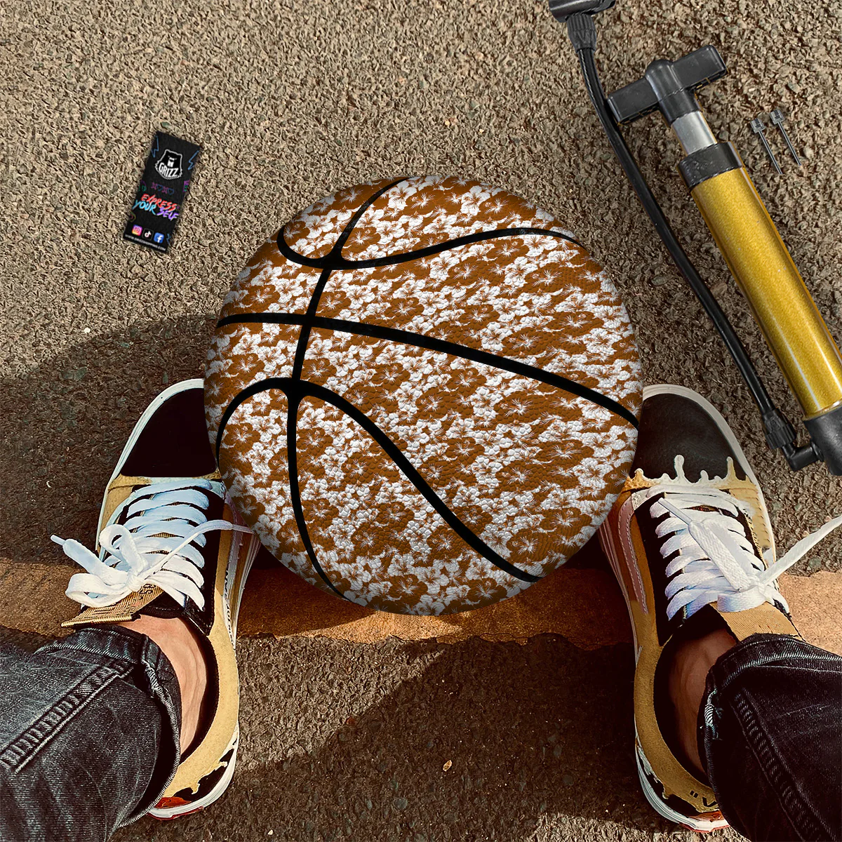 Hibiscus Flower Brown Camo Print Basketball - Image 3