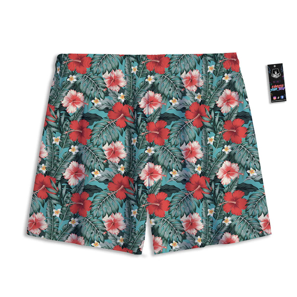 Hibiscus Flowers Tropical Print Pattern Mesh Shorts - Image 2