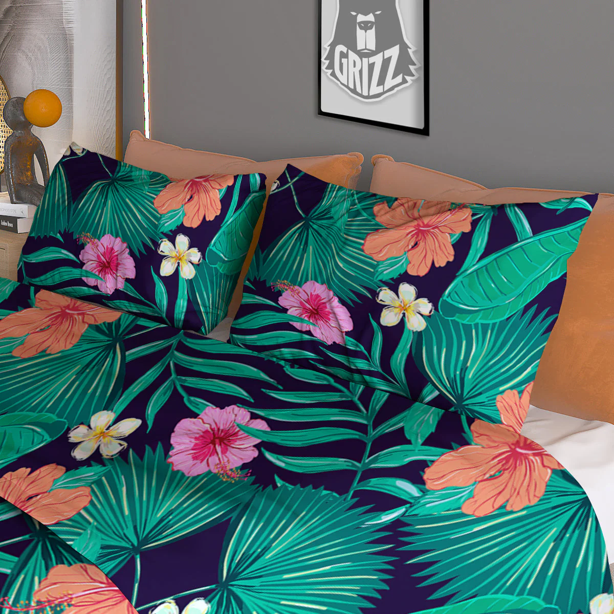 Hibiscus Leaves Tropical Print Pattern Duvet Cover Bedding Set - Image 3