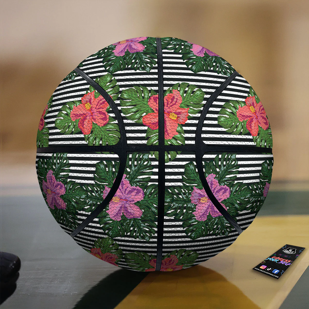 Hibiscus Striped Pink Print Pattern Basketball