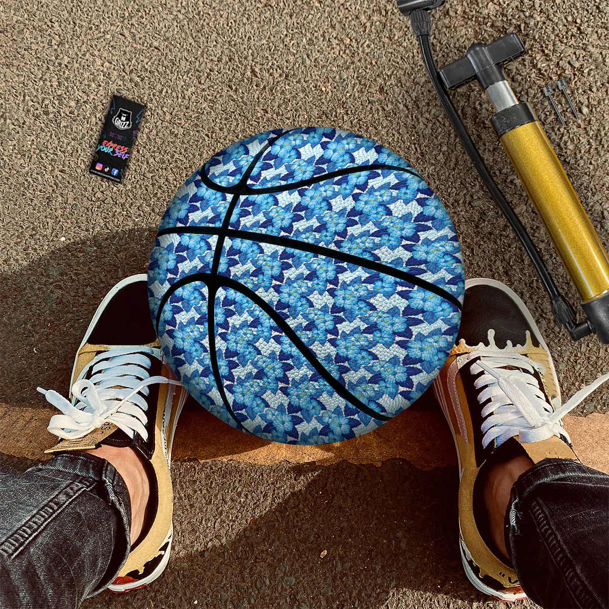 Hibiscus Tropical Blue Print Pattern Basketball - Image 2