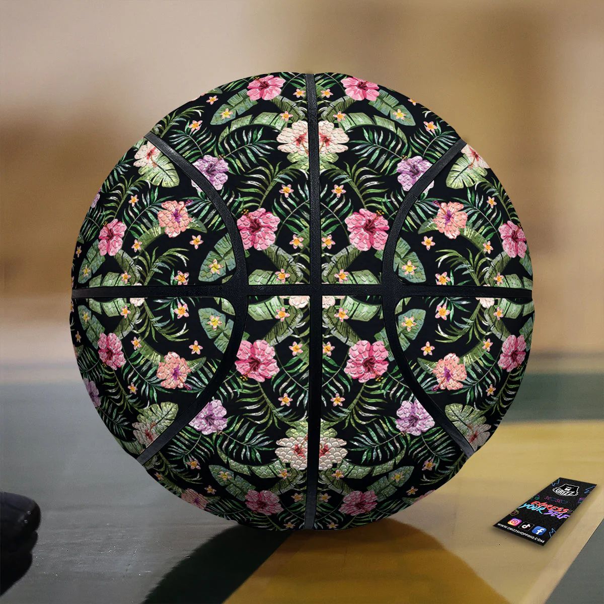Hibiscus Tropical Floral Vintage Print Pattern Basketball