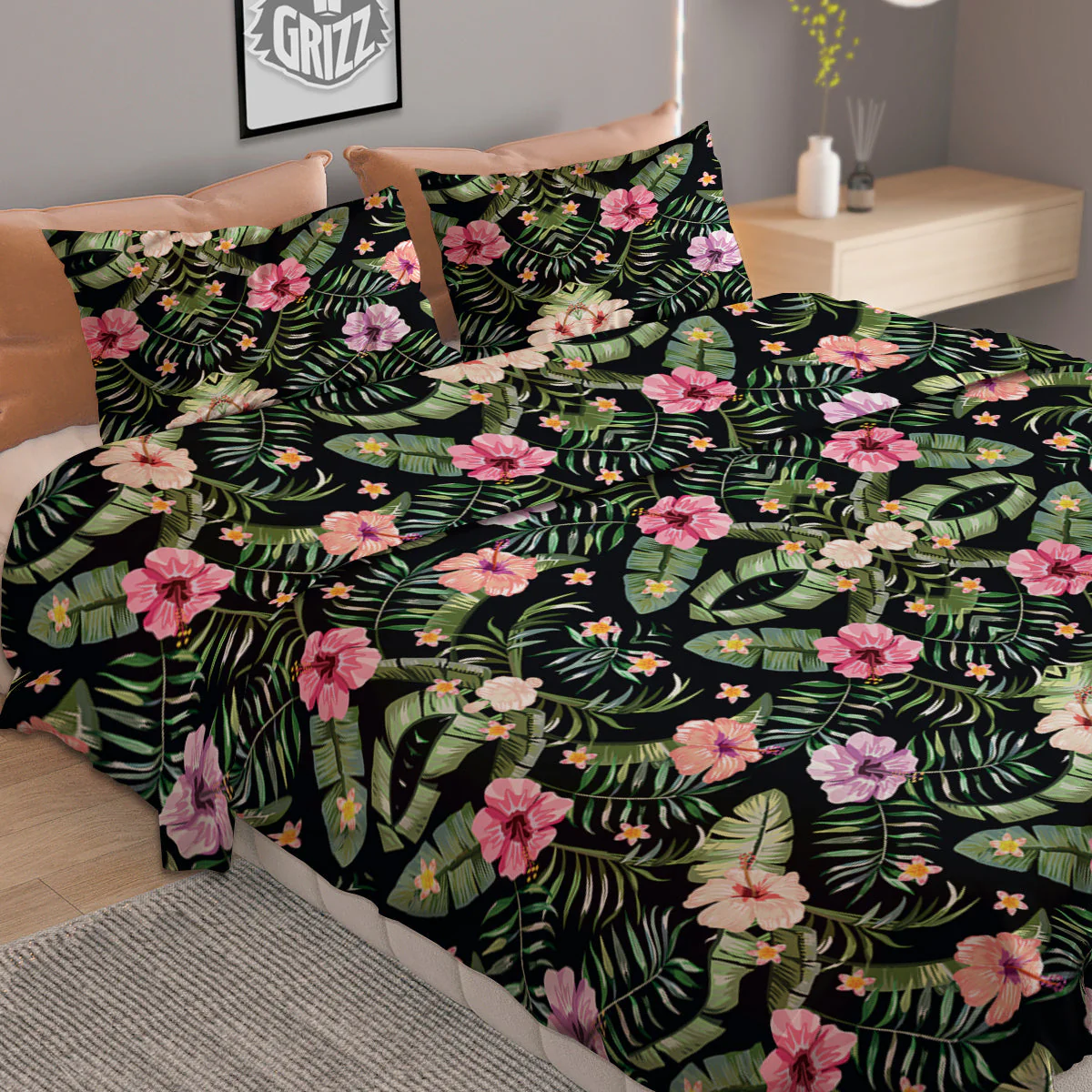 Hibiscus Tropical Floral Vintage Print Pattern Duvet Cover Bedding Set - Image 2