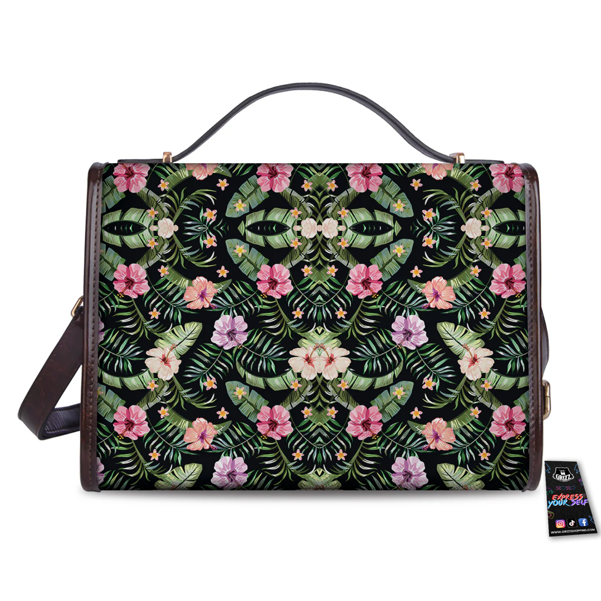 Hibiscus Tropical Floral Vintage Print Pattern Women's Satchel Bag - Image 2