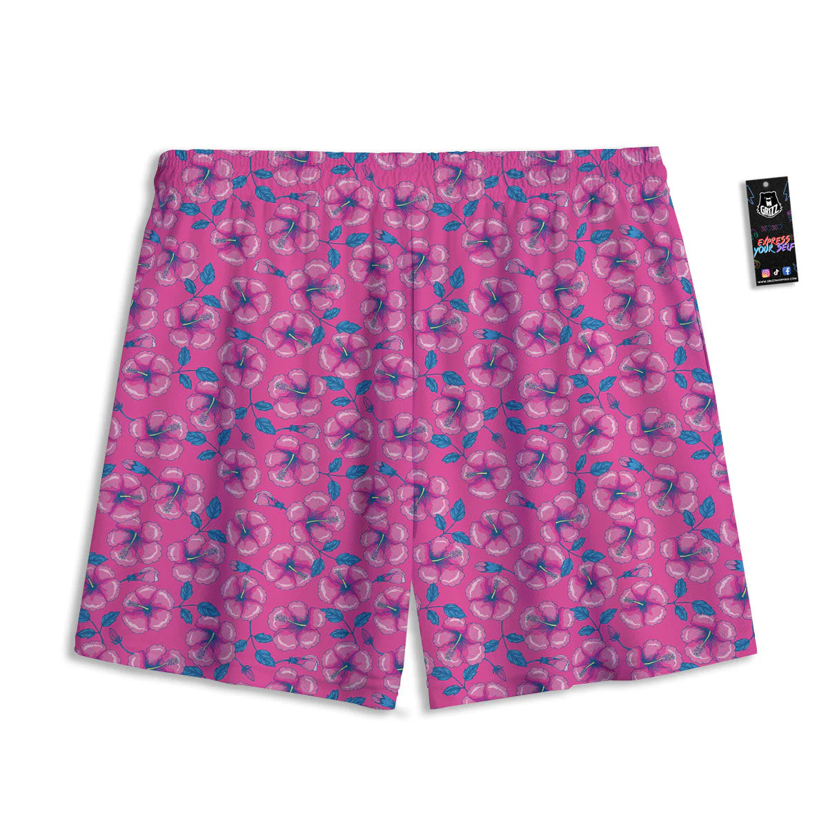 Hibiscus Tropical Hot Pink Print Pattern Mesh Shorts - Image 2