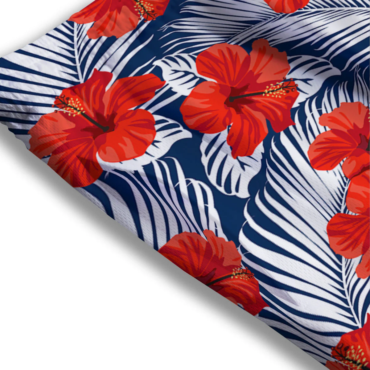 Hibiscus White Leaves Print Pattern Mesh Shorts - Image 3
