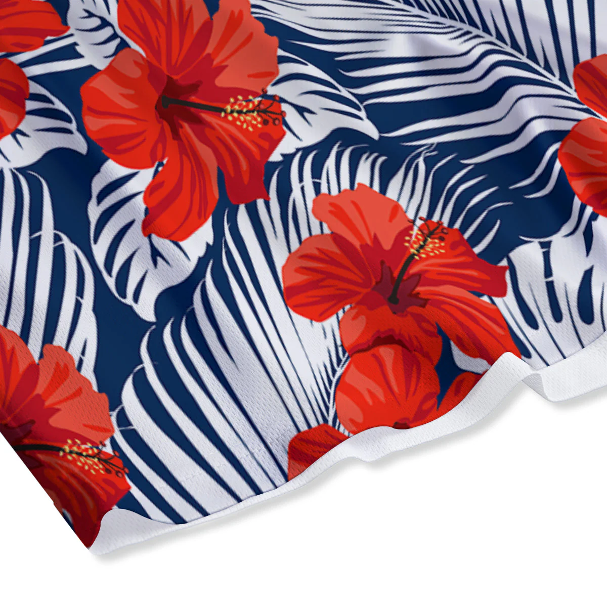 Hibiscus White Leaves Print Pattern Mesh Shorts - Image 4