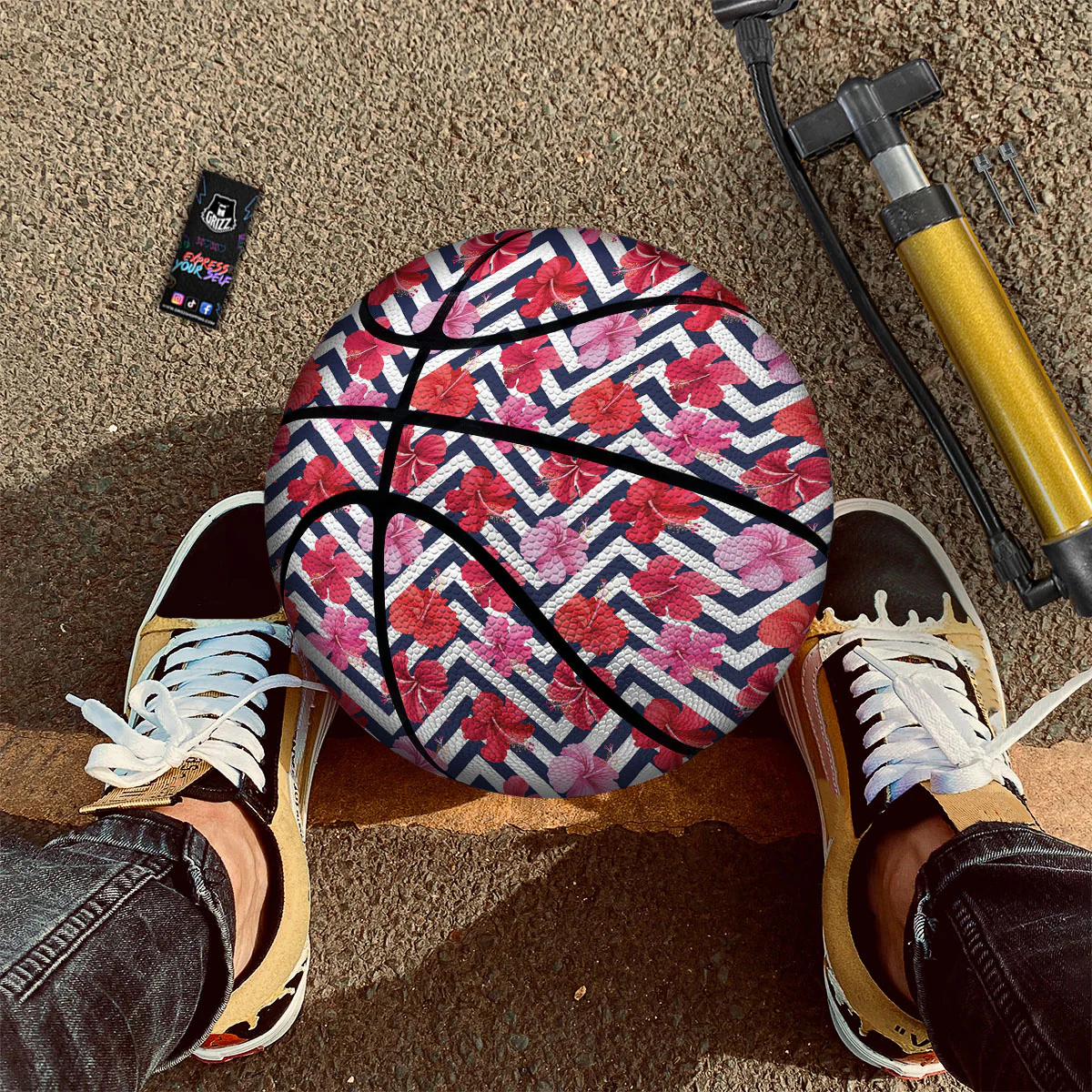 Hibiscus Zigzag Pink Print Pattern Basketball - Image 2