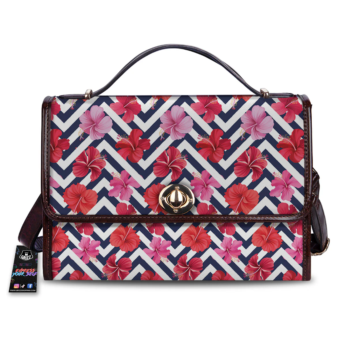 Hibiscus Zigzag Pink Print Pattern Women's Satchel Bag
