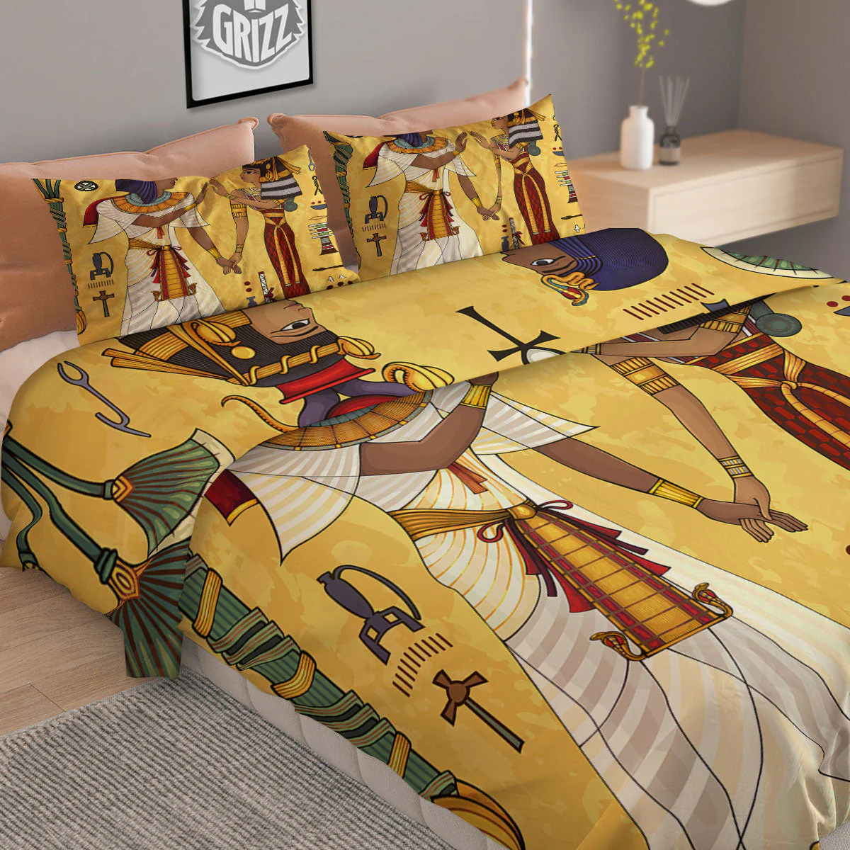 Hieroglyphs And Gods Egyptian Print Duvet Cover Bedding Set - Image 2