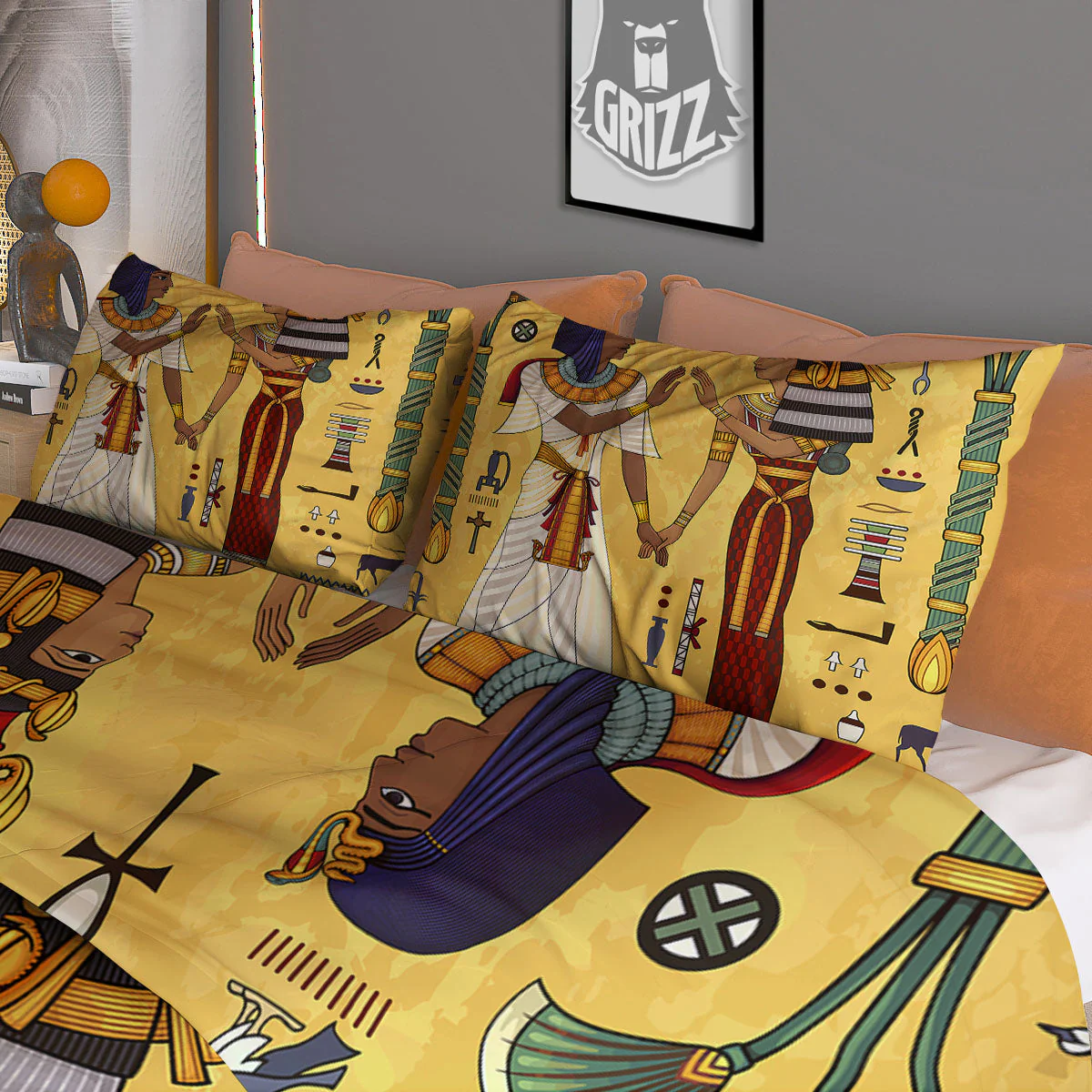 Hieroglyphs And Gods Egyptian Print Duvet Cover Bedding Set - Image 3