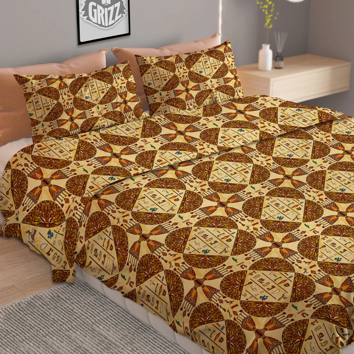 Hieroglyphs Egyptian Print Pattern Duvet Cover Bedding Set - Image 2
