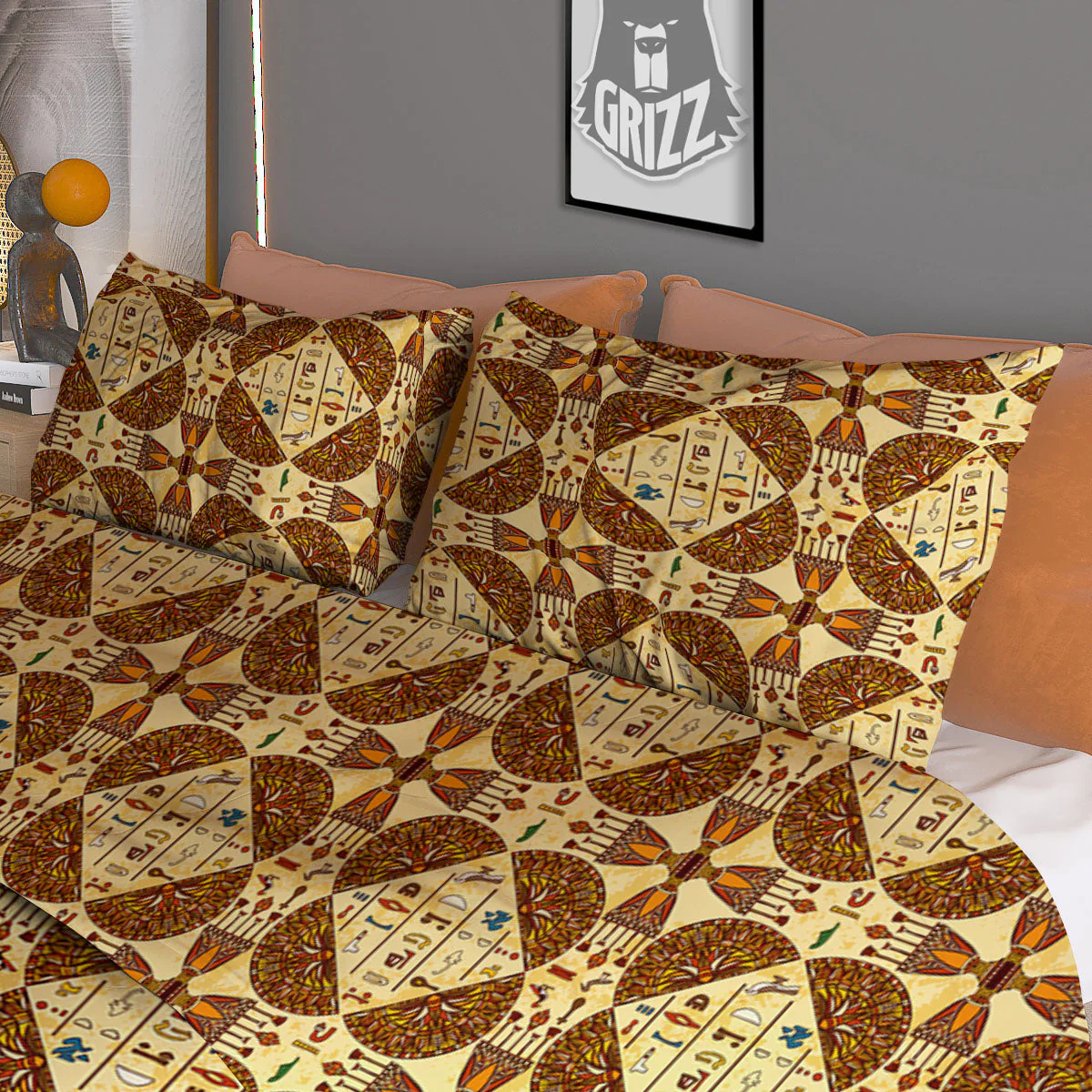 Hieroglyphs Egyptian Print Pattern Duvet Cover Bedding Set - Image 3