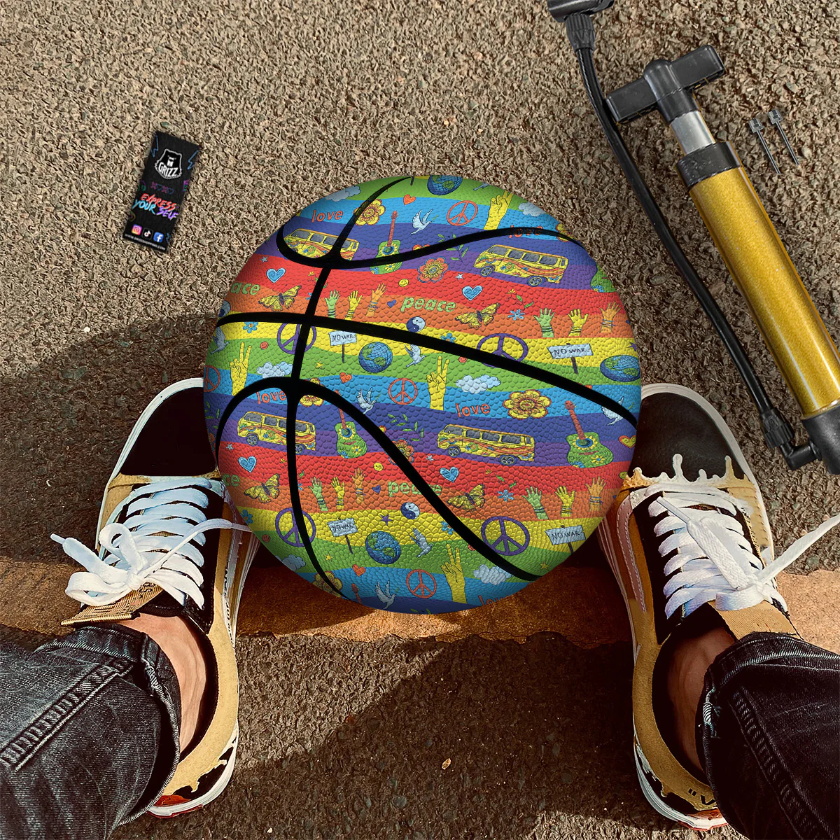 Hippie Drawing Psychedelic Wave Print Pattern Basketball - Image 2
