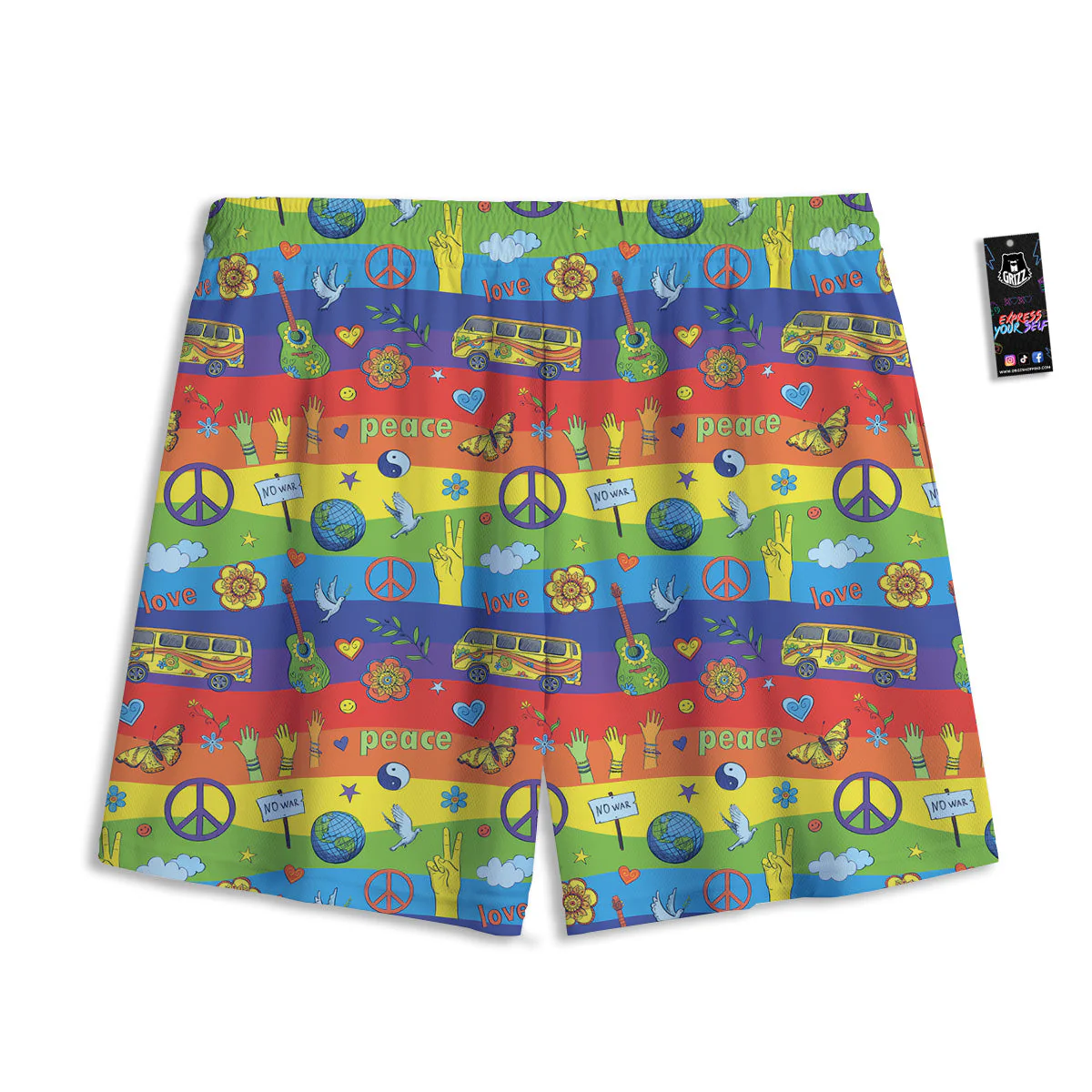 Hippie Drawing Psychedelic Wave Print Pattern Mesh Shorts - Image 2
