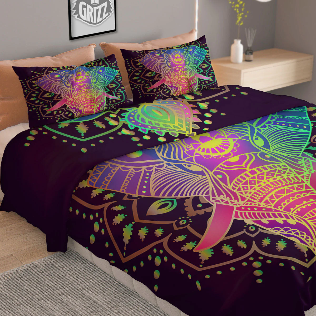 Hippie Elephant Indian Boho Print Duvet Cover Bedding Set - Image 2