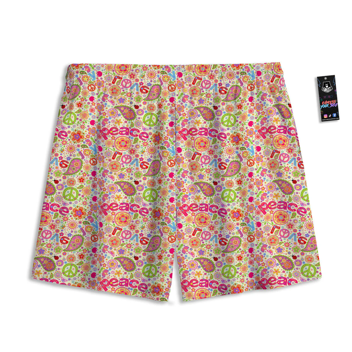 Hippie Peace Groovy Print Pattern Mesh Shorts - Image 2