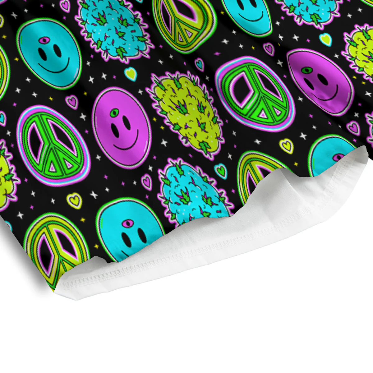 Hippie Peace Symbol And Weed Print Pattern Men's Athletic Shorts - Image 4