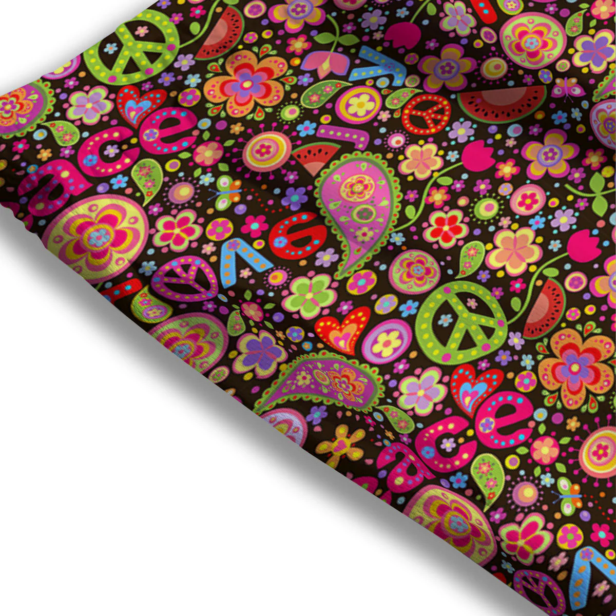 Hippie Sign Peace Flower Print Pattern Mesh Shorts - Image 3