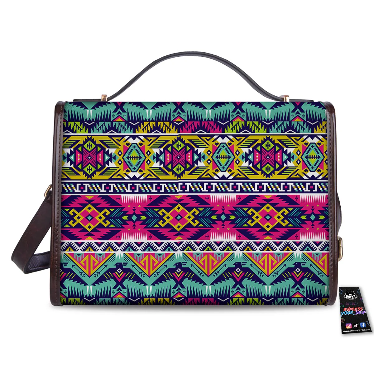 Hippie Tribal Aztec Print Pattern Women's Satchel Bag - Image 2