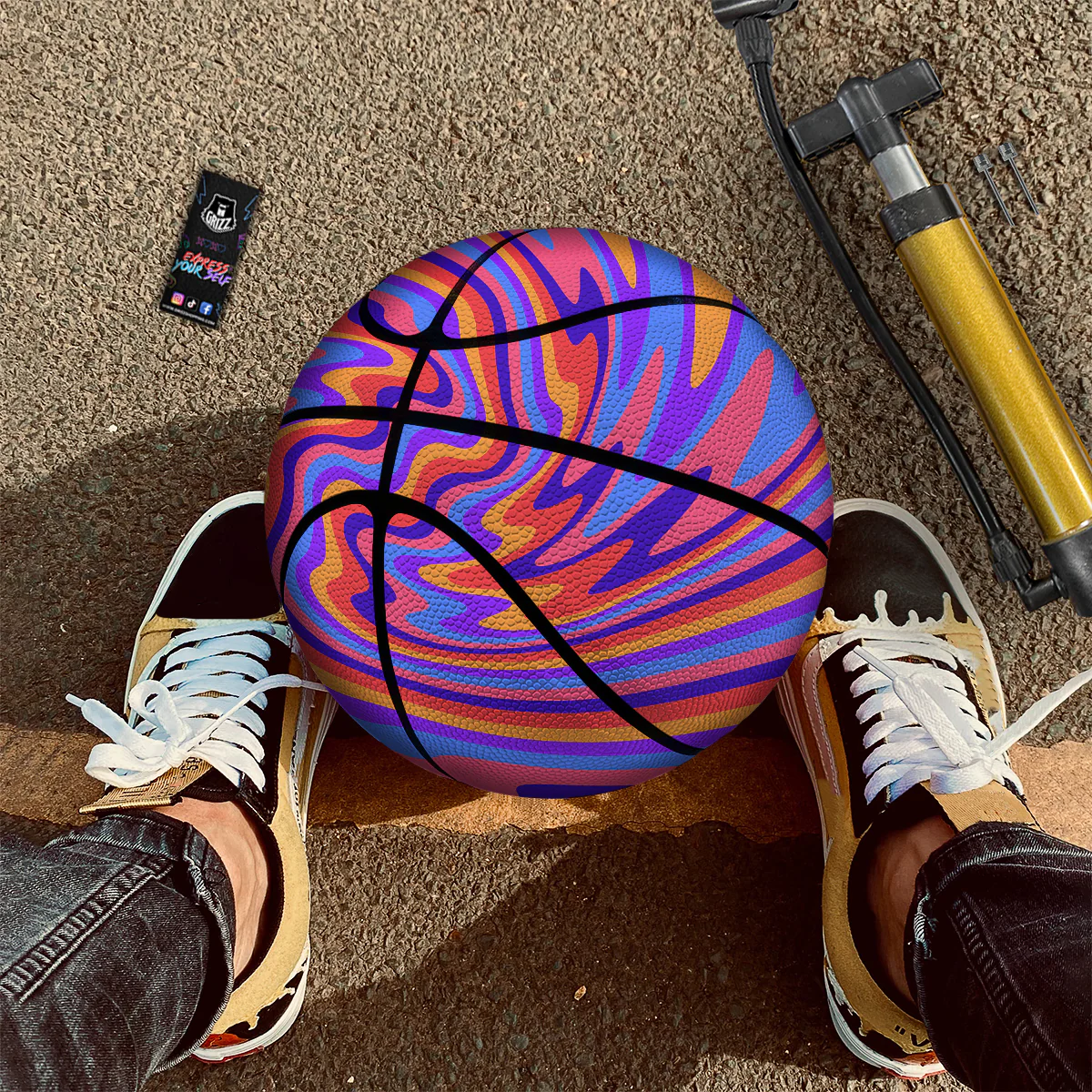 Hippie Trippy Acid Color Print Pattern Basketball - Image 2