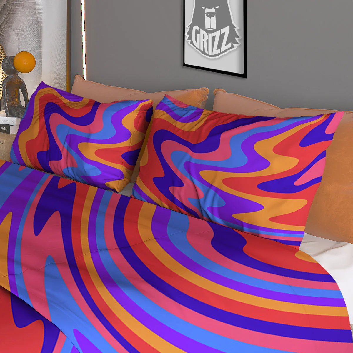Hippie Trippy Acid Color Print Pattern Duvet Cover Bedding Set - Image 3