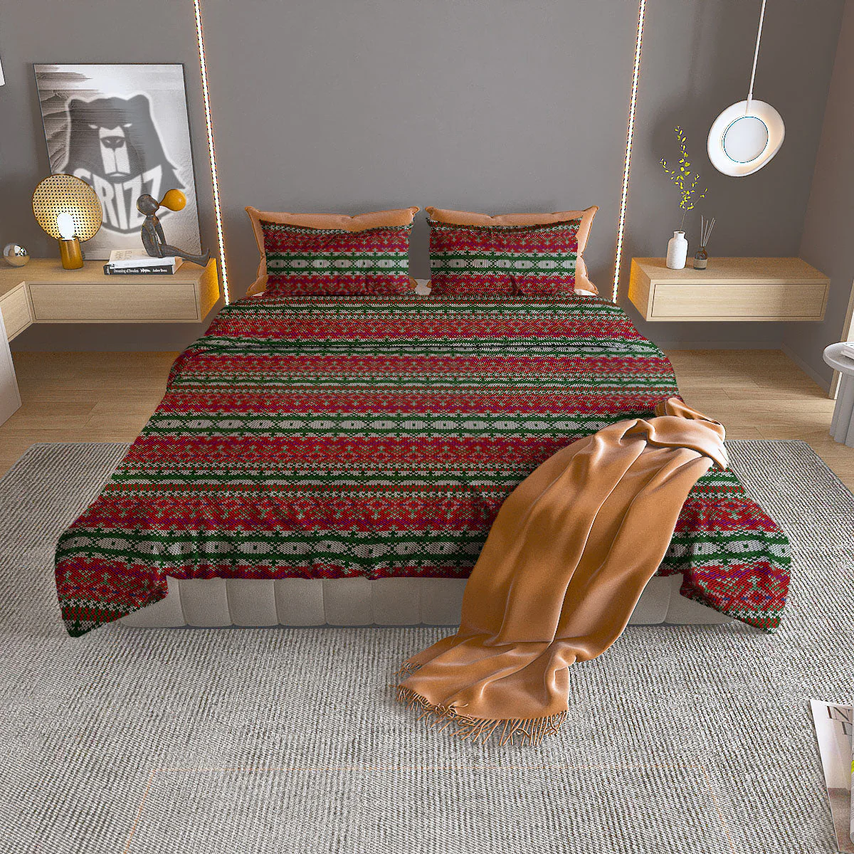 Holiday Knitted Christmas Print Pattern Duvet Cover Bedding Set