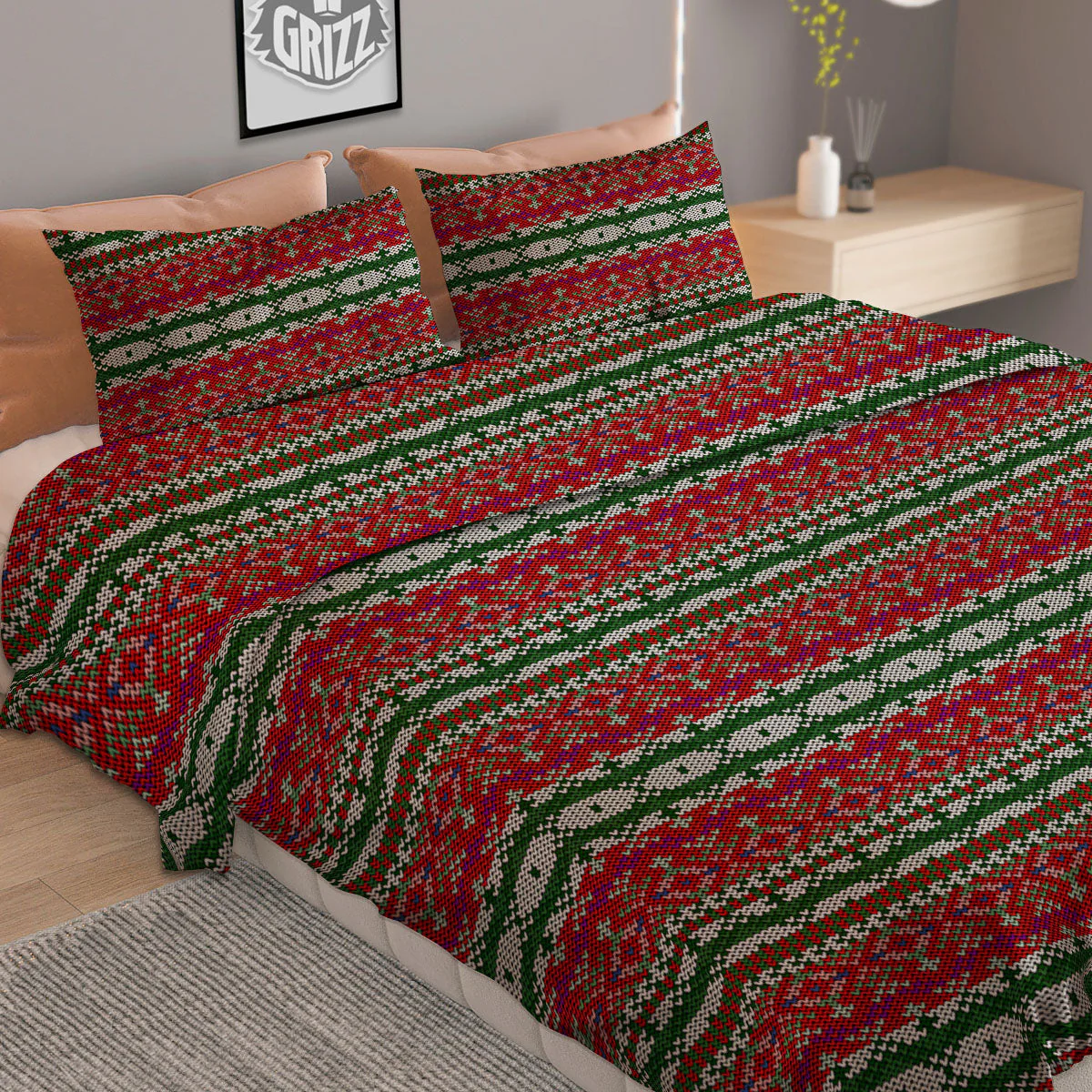 Holiday Knitted Christmas Print Pattern Duvet Cover Bedding Set - Image 2