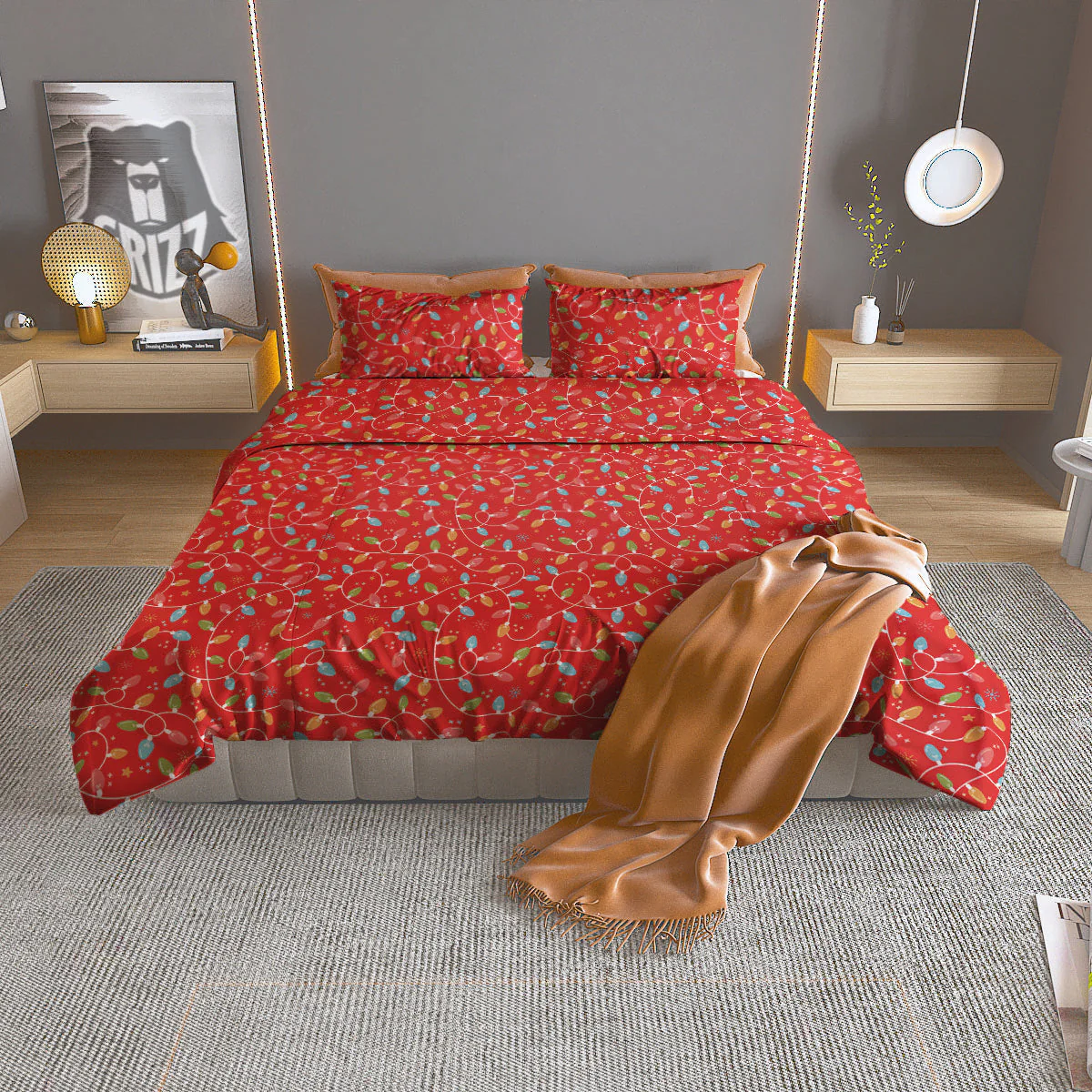 Holiday Lights Christmas Print Duvet Cover Bedding Set