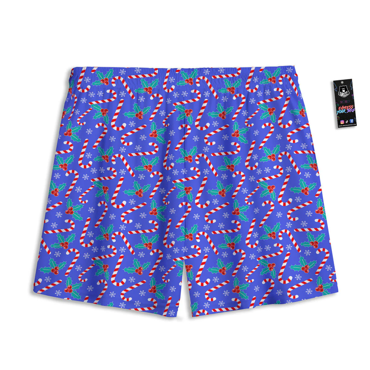 Holly Berry And Candy Cane Christmas Print Pattern Mesh Shorts - Image 2