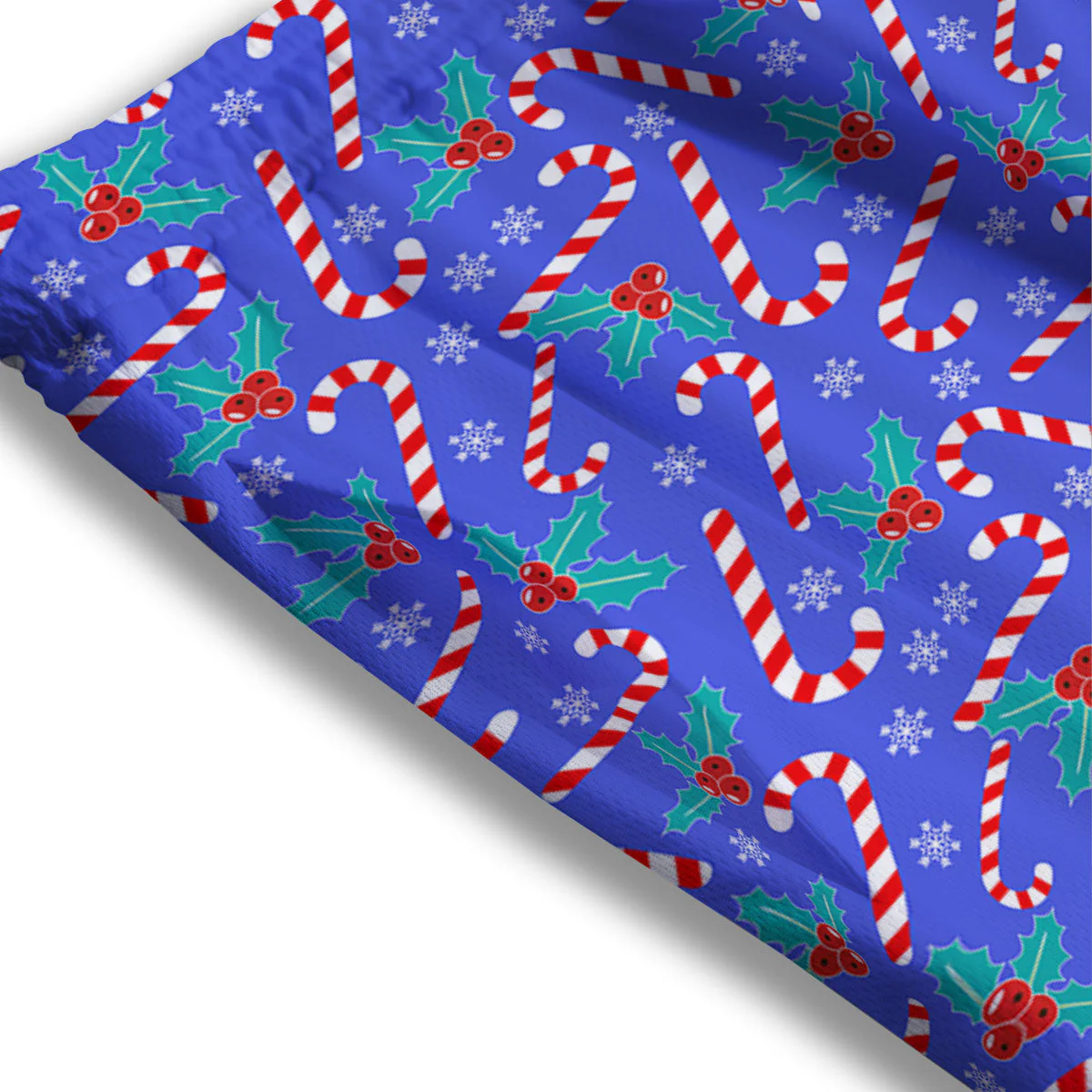 Holly Berry And Candy Cane Christmas Print Pattern Mesh Shorts - Image 3