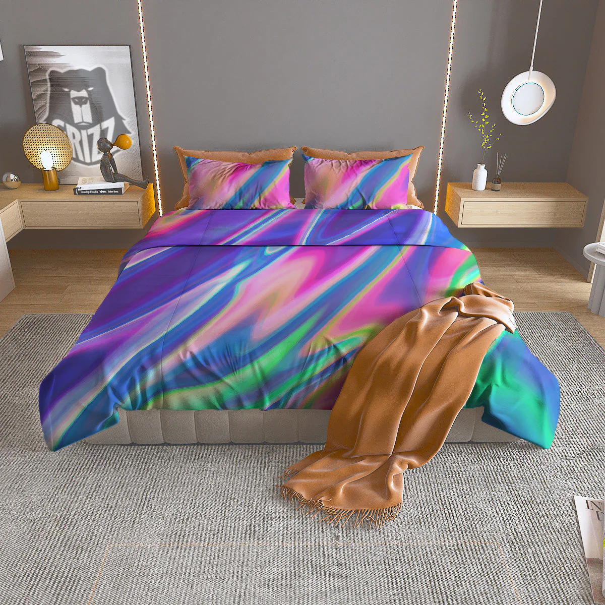 Holographic Bright Print Duvet Cover Bedding Set